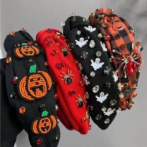 Halloween Embellished Headband Orange Plaid